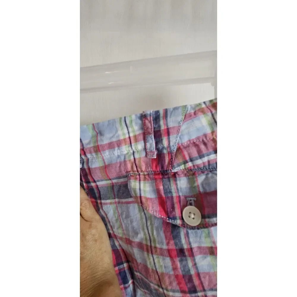 Ralph Lauren Sport Size 4 Women's Linen Flat Front‎ Multicolor Plaid Shorts Red